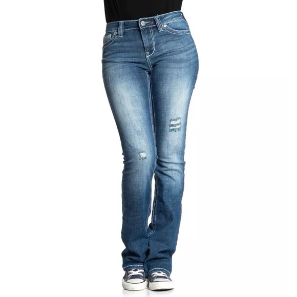 AFFLICTION Women's Denim Jeans JADE FLEUR GWEN Emb - Picture 8 of 12